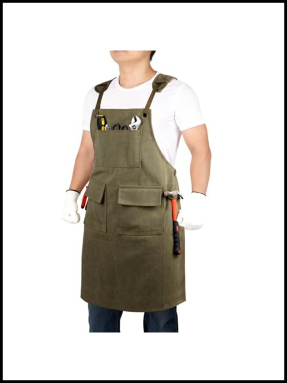 Waxed Canvas Work Apron 4 Pockets Adjustable Waterproof Tool Apron